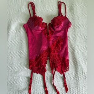 Y2K Victoria Secret Red Lace Trim Satin Bustier Corset